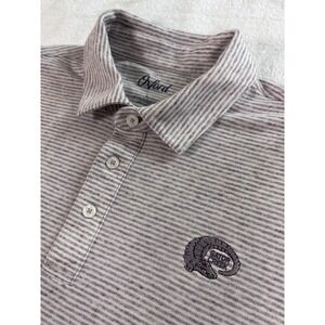 Gator Creek Golf Polo‎ Shirt Mens L Gray White Striped Linen Blend EUC